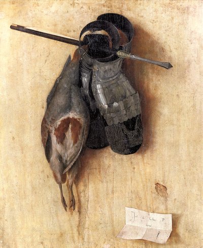 French : Perdrix morte avec des gants de fer et des carreaux d