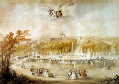 Vue en perspective des jardins et parterres du Nord et du château de Versailles prise du Bassin de Neptune - Jacqes Andre Portail
