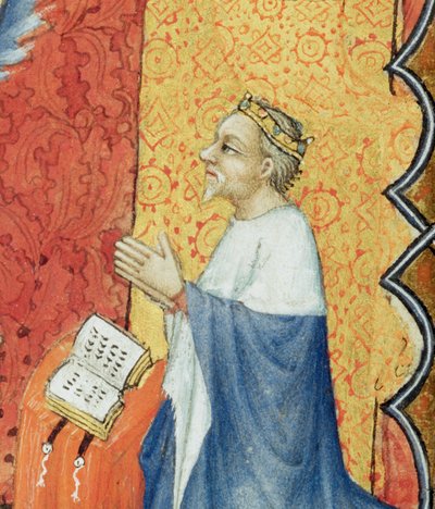 Jean de France, Duc de Berry priant devant le Père Éternel, des Petites Heures du Duc de Berry (détail) - Jacquemart de Hesdin