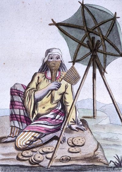 Femme arabe du désert vendant du pain, de 