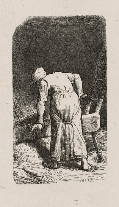 Femme écrasant du lin - Jacques Adrien Lavieille