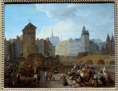 Révolution française : Vue du pont et de la pompe Notre-Dame à Paris - Jacques Albert Senave