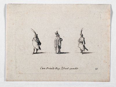 Une dame au long manteau et deux cavaliers, de ... (gravure) - Jacques Callot