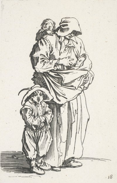 Une mère et ses trois enfants, des Mendiants - Jacques Callot