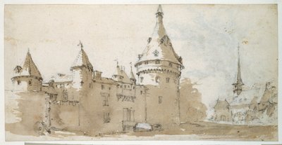 Un château à tourelles et une église - Jacques Callot