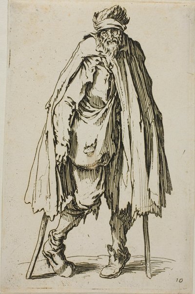 Mendiant appuyé sur un bâton, planche dix-neuf de Les mendiants - Jacques Callot