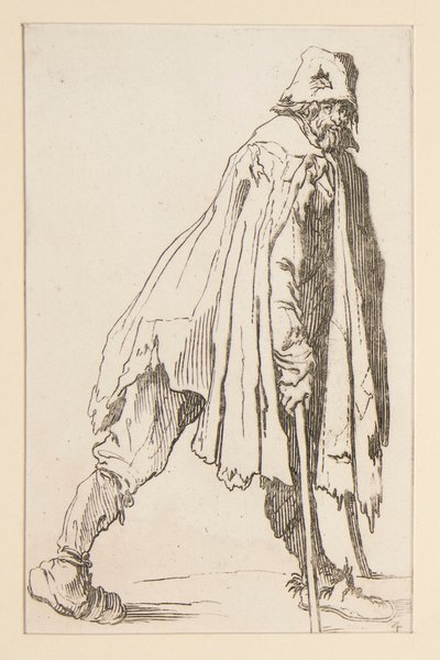 Mendiant avec une casquette, sur des béquilles, de Les Mendiants - Jacques Callot
