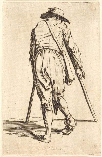 Mendiant avec des béquilles et un chapeau, vue de dos - Jacques Callot