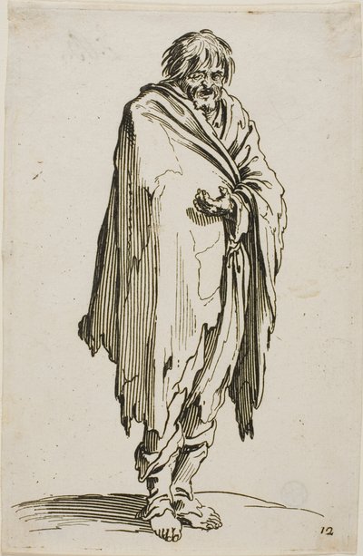 Mendiant sans chapeau ni chaussures, planche douze de Les mendiants - Jacques Callot