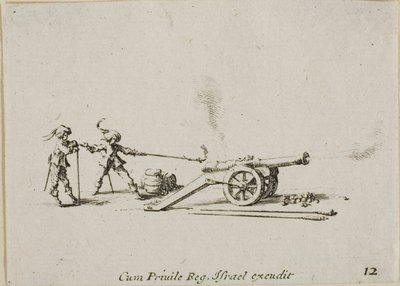 Tir du canon, planche douze des Exercices militaires - Jacques Callot