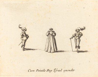 Dame vue de dos, et deux messieurs - Jacques Callot