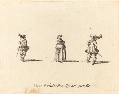 Dame aux bras croisés, et deux messieurs - Jacques Callot