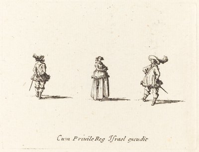 Dame aux bras croisés, et deux messieurs - Jacques Callot