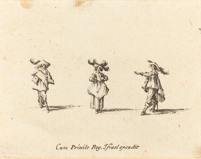 Dame avec de grandes plumes, et deux messieurs - Jacques Callot