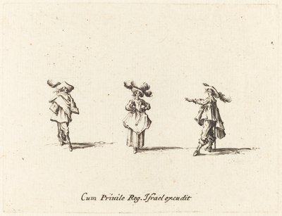 Dame avec de grandes plumes et deux messieurs - Jacques Callot