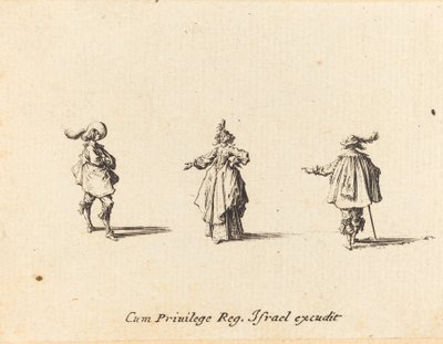 Dame avec un bras tendu, et deux gentilshommes - Jacques Callot