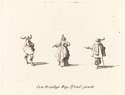 Dame avec un bras tendu, et deux gentilshommes - Jacques Callot
