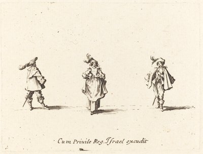 Dame avec des plumes et deux gentilshommes - Jacques Callot