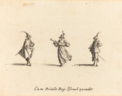 Dame avec un instrument à cordes, et deux gentilshommes - Jacques Callot