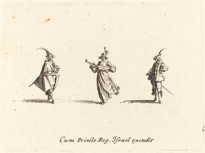 Dame avec un instrument à cordes, et deux gentilshommes - Jacques Callot