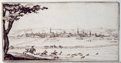 Nancy au loin : chasseurs poursuivant un lièvre - Jacques Callot