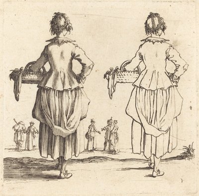Paysanne avec panier, vue de dos - Jacques Callot