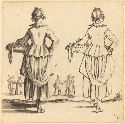 Paysanne avec panier, vue de dos - Jacques Callot