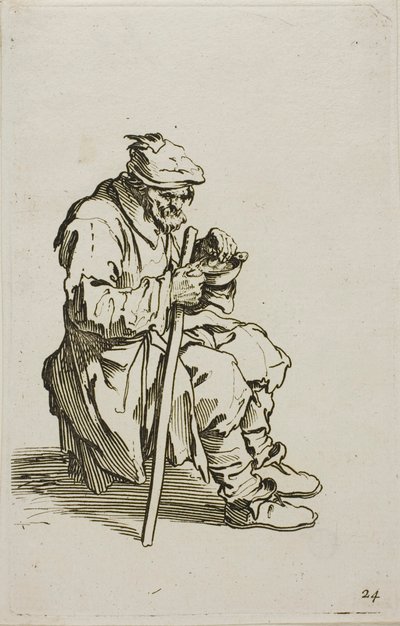 Mendiant assis mangeant, planche 24 des Mendiants - Jacques Callot