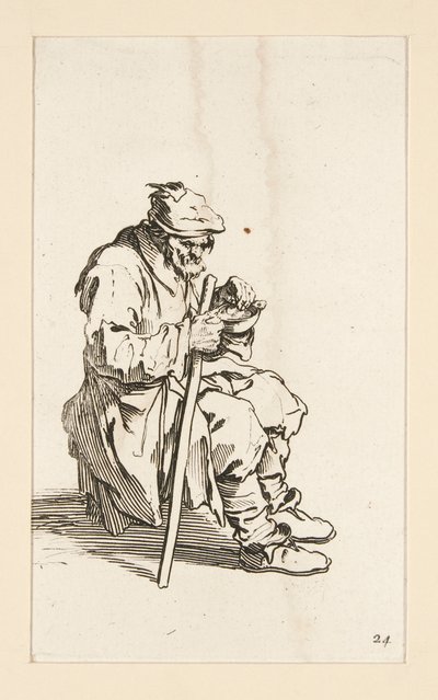Mendiant assis, mangeant, de Les Mendiants - Jacques Callot