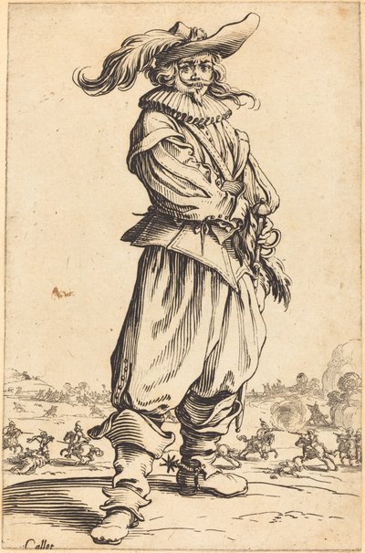 Soldat avec chapeau à plumes - Jacques Callot