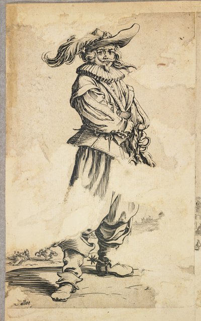Soldat avec chapeau à plumes, de La Noblesse de Lorraine (verso), c.1620-23 - Jacques Callot