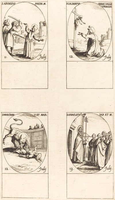 Saint Abondius; Saint Galbertus; Sainte Marciana; Saint Anacletus - Jacques Callot