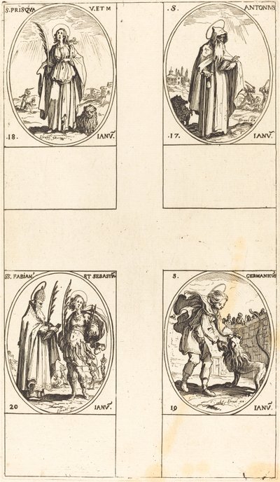 Saint Antoine ; Sainte Prisca ; Saint Germanicus ; Saints Fabien et Sébastien - Jacques Callot