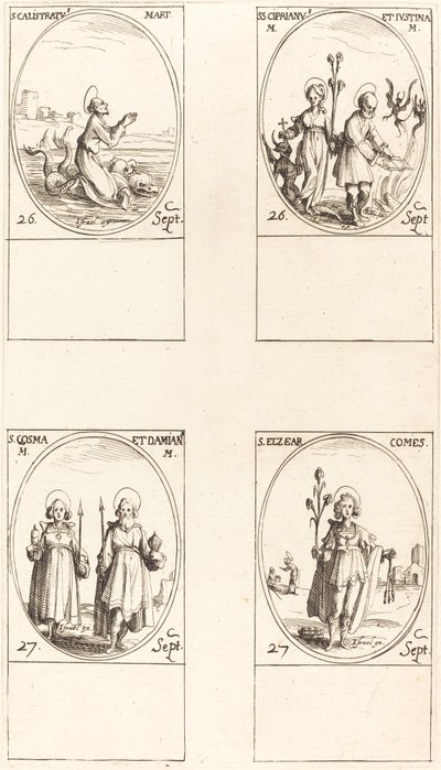 Saint Calistratus, Saints Cyprien et Justine, Saints Comus et Damien, Saint Elzéar, Comte - Jacques Callot