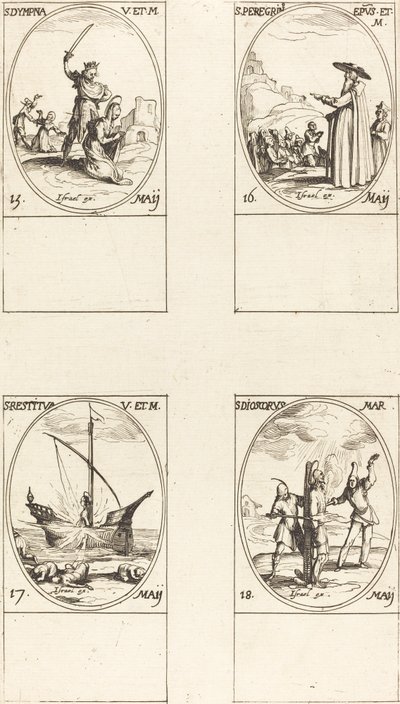 Sainte Dympna, Saint Pérégrin, Sainte Restituta, Saint Dioscore - Jacques Callot