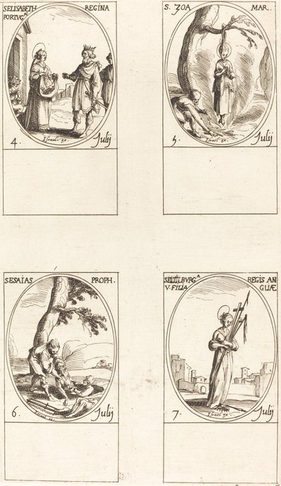 Sainte Élisabeth du Portugal; Sainte Zoé; Saint Isaïe, prophète; Sainte Edelburge - Jacques Callot