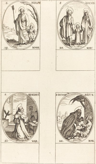 Saint Joseph, Saint Joachim, Saint Benoît, Abbé, Sainte Catherine de Suède - Jacques Callot
