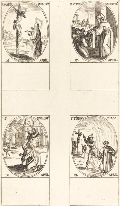 Sainte Maria Doloru; Saint Étienne, Abbé; Sainte Apolonie; Saint Timon - Jacques Callot