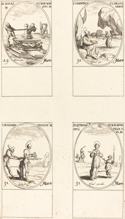 Saints Jonas et Barachisius; Saint Jean Climaque, abbé; Saint Benjamin; Saints Quirinus et Bal - Jacques Callot