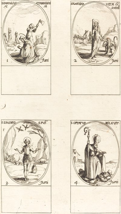 Sts. Pamphilius et Porphyrius; Ste. Blandine et compagnons; St. Érasme; St. Optatus - Jacques Callot