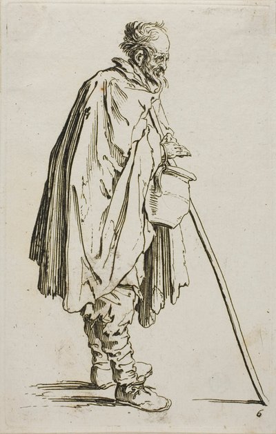 Le Mendiant avec un chauffe-pieds, planche six de Les Mendiants - Jacques Callot