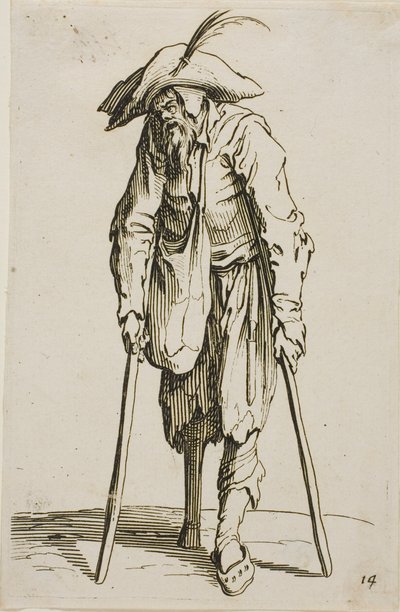 Le Mendiant à la jambe de bois, planche quatorze de Les Mendiants - Jacques Callot