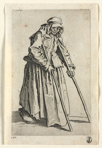 Les Mendiants : Mendiante sur des béquilles, vers 1623 - Jacques Callot