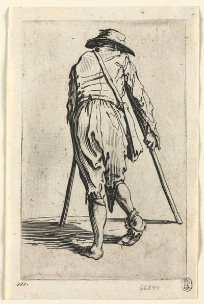 Les Mendiants : Mendiant avec des béquilles, portant un chapeau - Jacques Callot