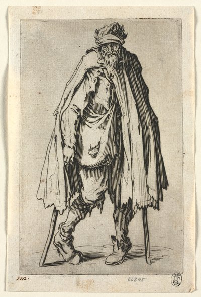 Les mendiants : Mendiant avec des béquilles et un sac - Jacques Callot