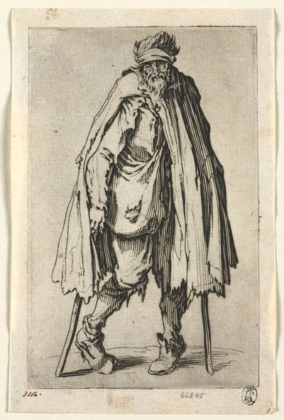 Les mendiants : Mendiant sur des béquilles avec un sac, vers 1623 - Jacques Callot