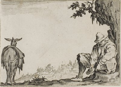 Le Paysan enlevant ses chaussures, des Caprices - Jacques Callot