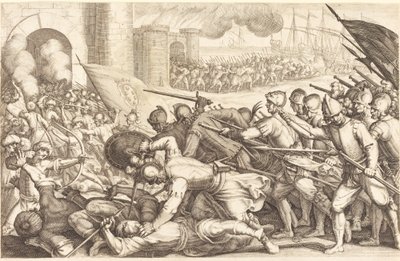 Les troupes forçant la porte d