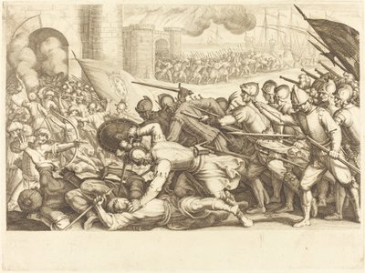 Les troupes forçant la porte d