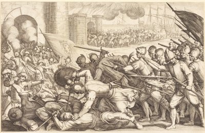 Les troupes forçant la porte d